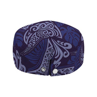Deep Blue Monstera Jeff Hat Polynesian Tribal Pattern - Polynesian Pride