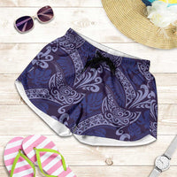 Deep Blue Monstera Shorts for Women Polynesian Tribal Pattern - Polynesian Pride