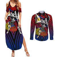 Filipinos Lapu-lapu Hero Couples Matching Summer Maxi Dress and Long Sleeve Button Shirt Philippines Flag and Sun DT02 Art - Polynesian Pride