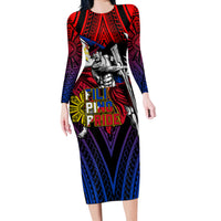 Filipinos Lapu-lapu Hero Long Sleeve Bodycon Dress Philippines Flag and Sun DT02 Long Dress Art - Polynesian Pride