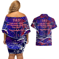 Father's Day American Samoa Couples Matching Off Shoulder Short Dress and Hawaiian Shirt Special Dad Polynesia Paradise