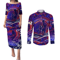 Father's Day American Samoa Couples Matching Puletasi and Long Sleeve Button Shirt Special Dad Polynesia Paradise