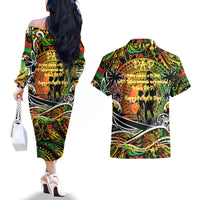 Father's Day Vanuatu Couples Matching Off The Shoulder Long Sleeve Dress and Hawaiian Shirt Special Dad Polynesia Paradise