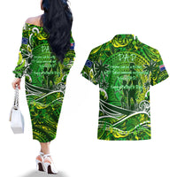 Father's Day Cook Islands Couples Matching Off The Shoulder Long Sleeve Dress and Hawaiian Shirt Special Dad Polynesia Paradise