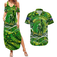 Father's Day Cook Islands Couples Matching Summer Maxi Dress and Hawaiian Shirt Special Dad Polynesia Paradise DT02 Green - Polynesian Pride