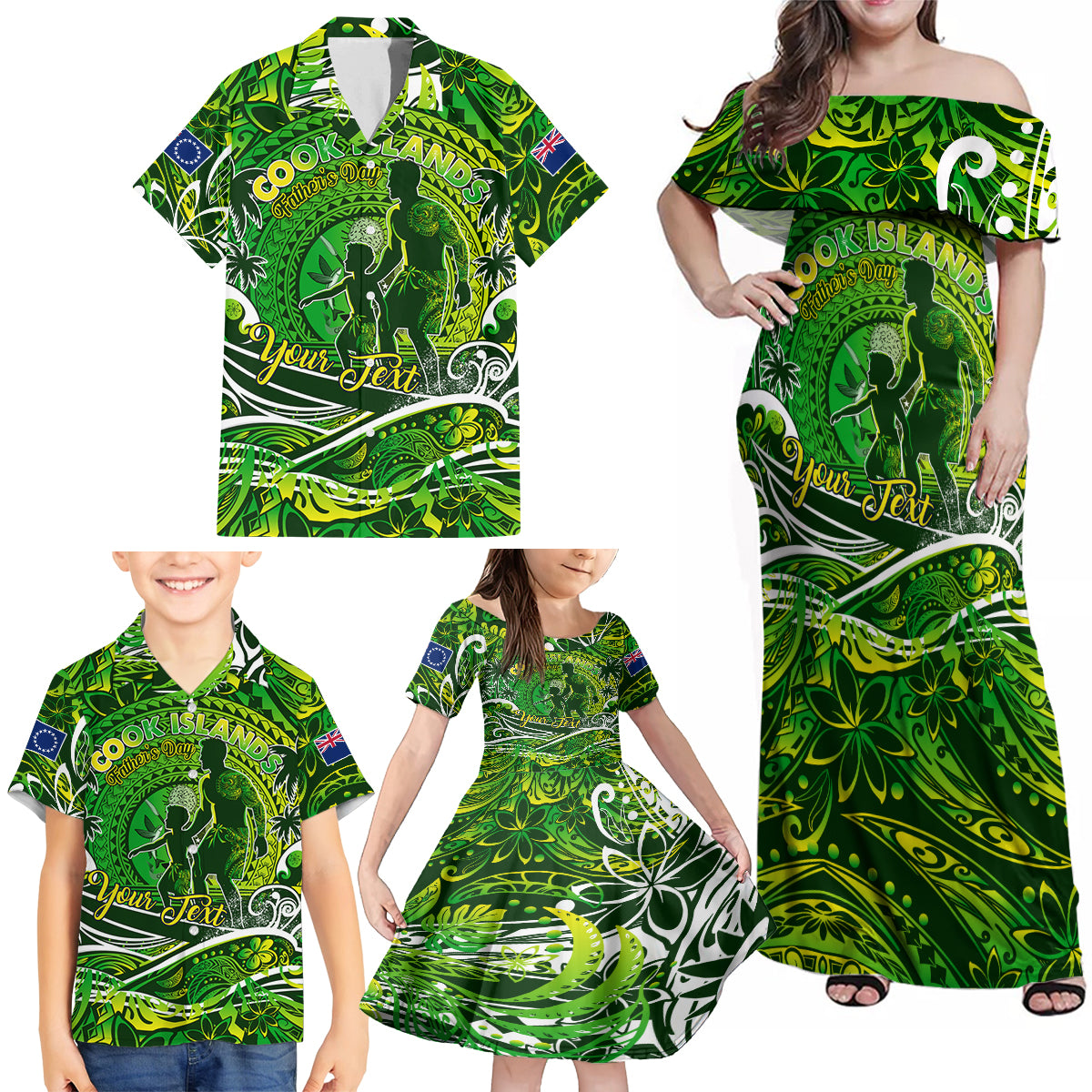 Father's Day Cook Islands Family Matching Off Shoulder Maxi Dress and Hawaiian Shirt Special Dad Polynesia Paradise