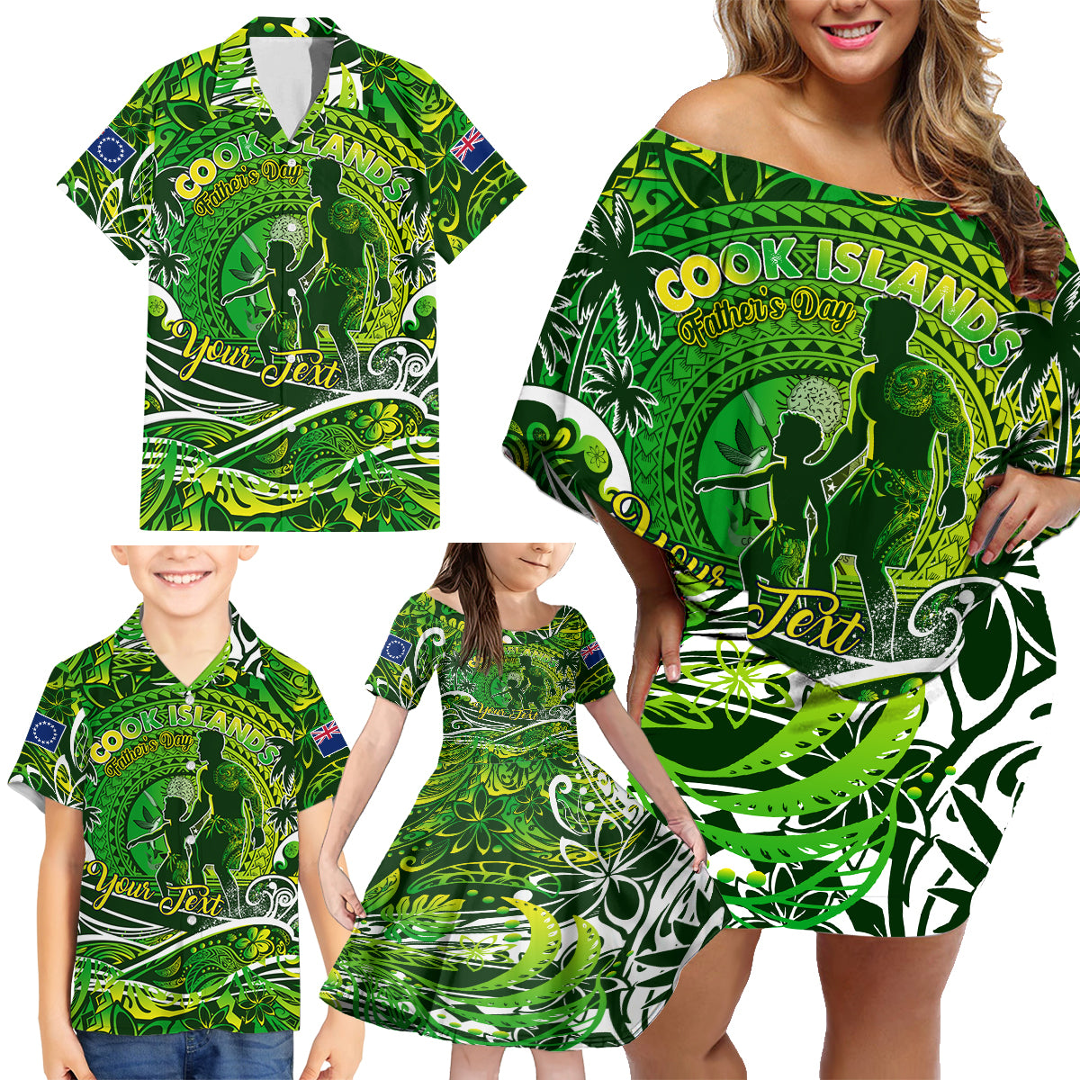 Father's Day Cook Islands Family Matching Off Shoulder Short Dress and Hawaiian Shirt Special Dad Polynesia Paradise