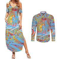 Father's Day Fiji Couples Matching Summer Maxi Dress and Long Sleeve Button Shirt Special Dad Polynesia Paradise DT02 Red - Polynesian Pride