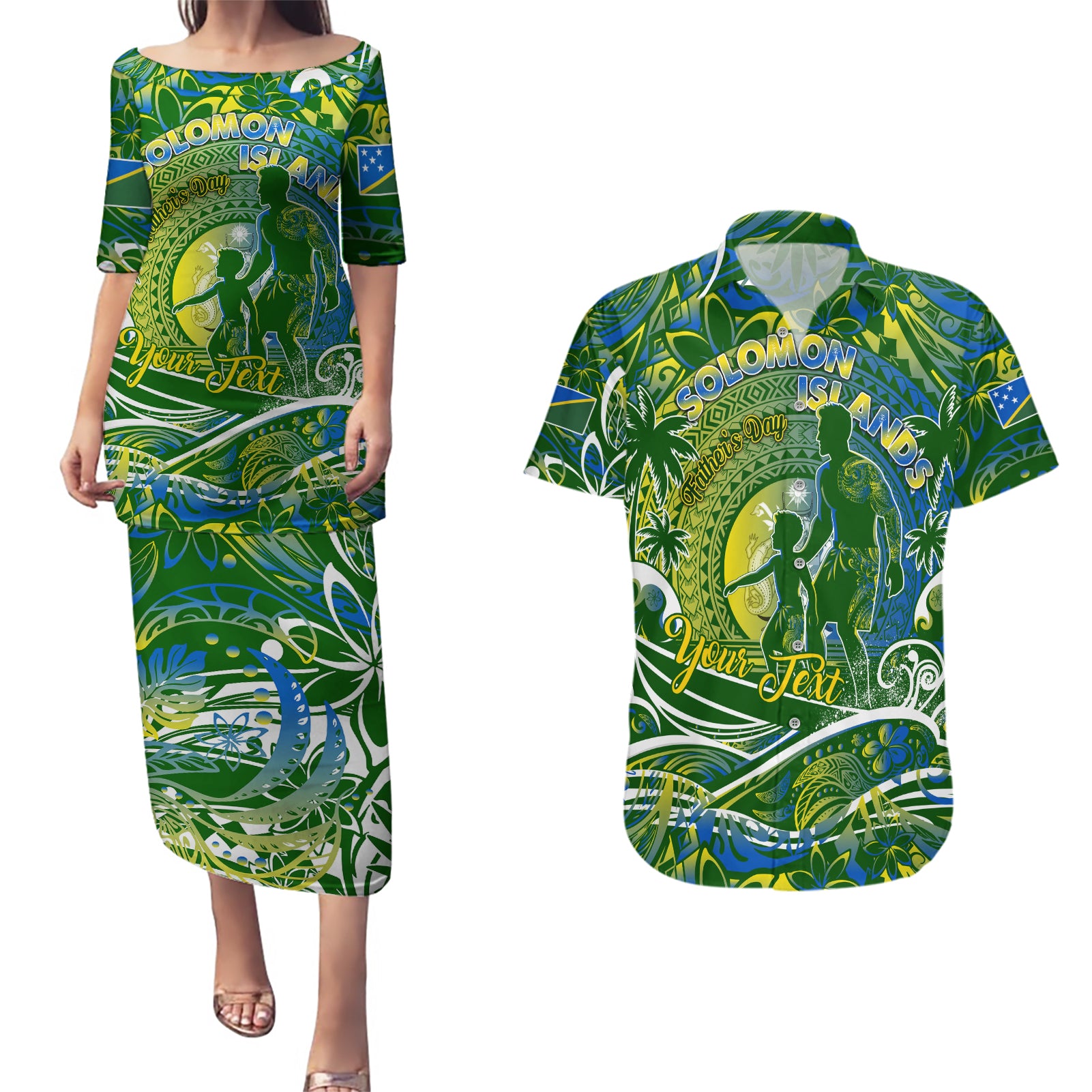Father's Day Solomon Islands Couples Matching Puletasi and Hawaiian Shirt Special Dad Polynesia Paradise