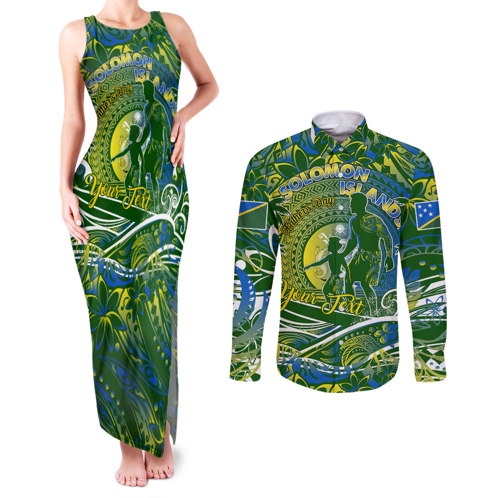 Father's Day Solomon Islands Couples Matching Tank Maxi Dress and Long Sleeve Button Shirt Special Dad Polynesia Paradise