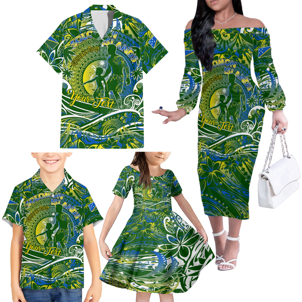 Father's Day Solomon Islands Family Matching Off The Shoulder Long Sleeve Dress and Hawaiian Shirt Special Dad Polynesia Paradise