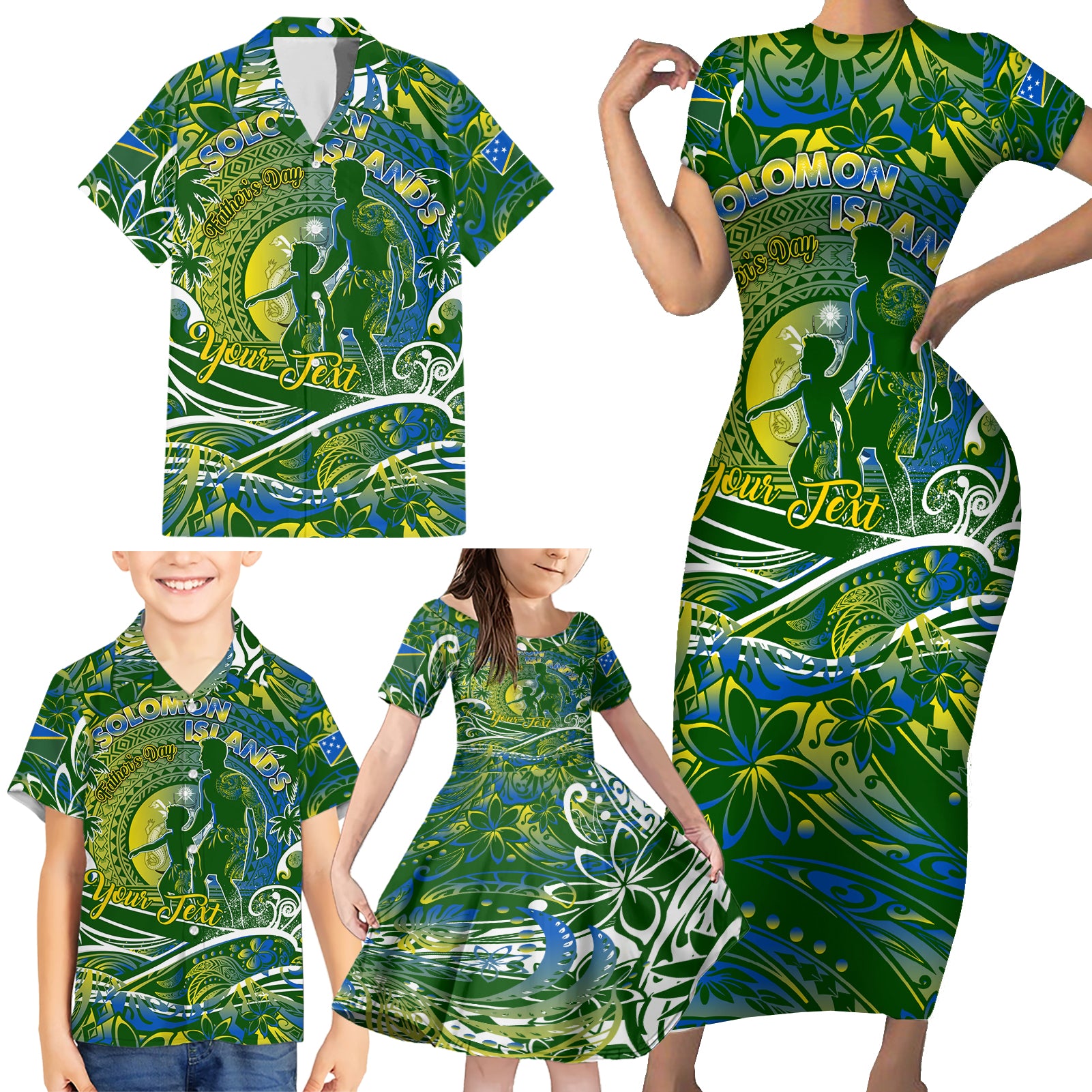 Father's Day Solomon Islands Family Matching Short Sleeve Bodycon Dress and Hawaiian Shirt Special Dad Polynesia Paradise