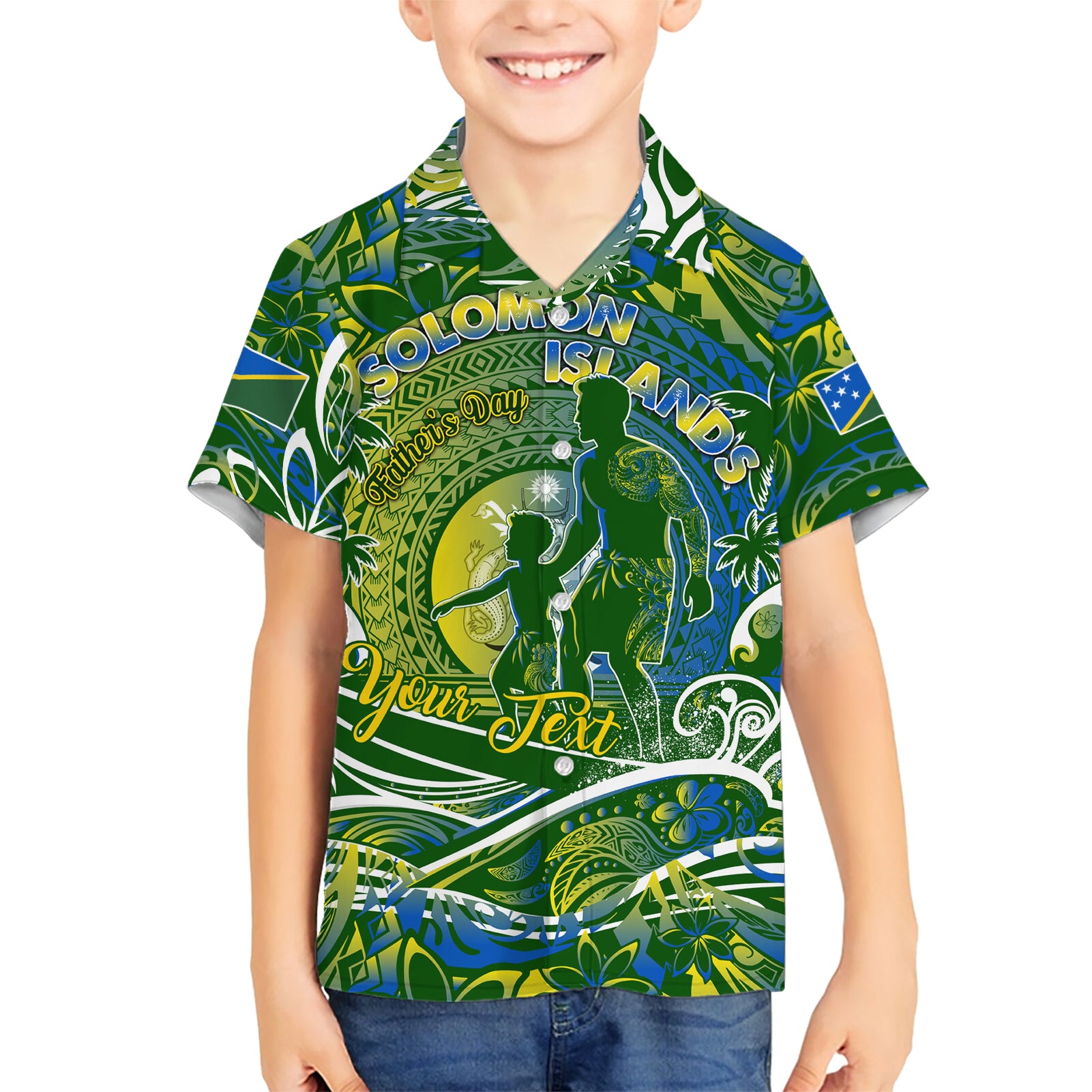 Father's Day Solomon Islands Kid Hawaiian Shirt Special Dad Polynesia Paradise