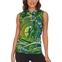 Father's Day Solomon Islands Women Sleeveless Polo Shirt Special Dad Polynesia Paradise