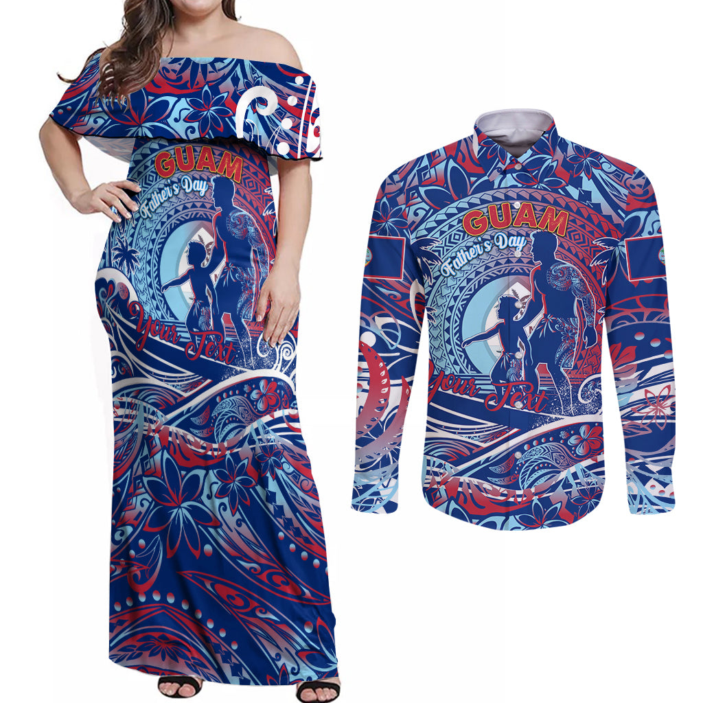 Father's Day Guam Couples Matching Off Shoulder Maxi Dress and Long Sleeve Button Shirt Special Dad Polynesia Paradise