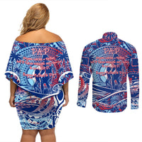 Father's Day Guam Couples Matching Off Shoulder Short Dress and Long Sleeve Button Shirt Special Dad Polynesia Paradise