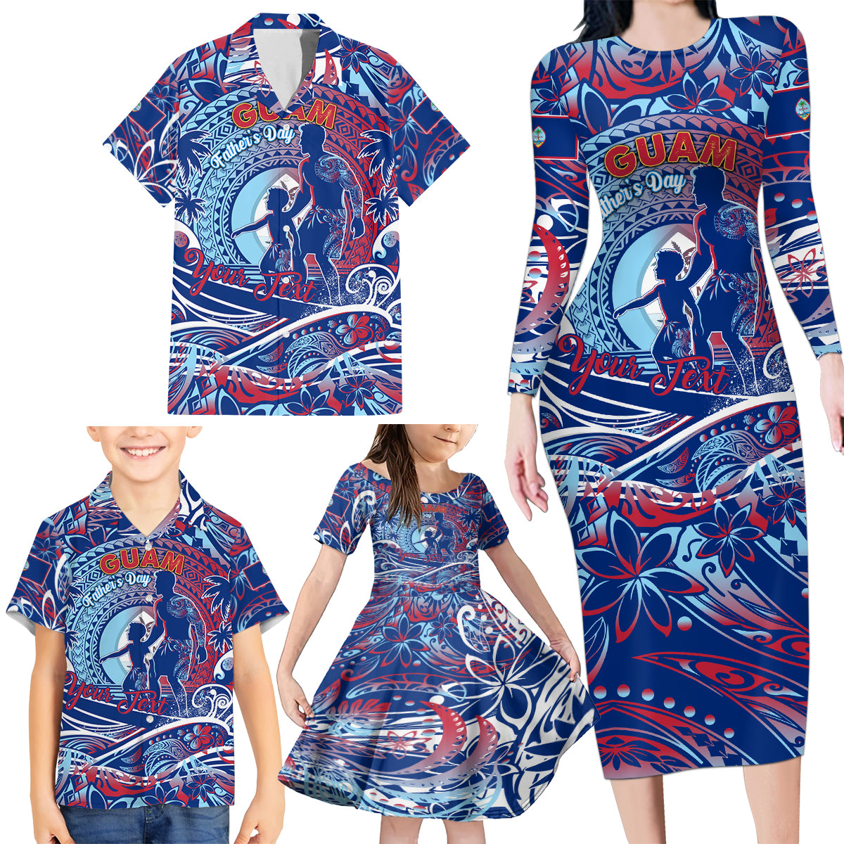 Father's Day Guam Family Matching Long Sleeve Bodycon Dress and Hawaiian Shirt Special Dad Polynesia Paradise