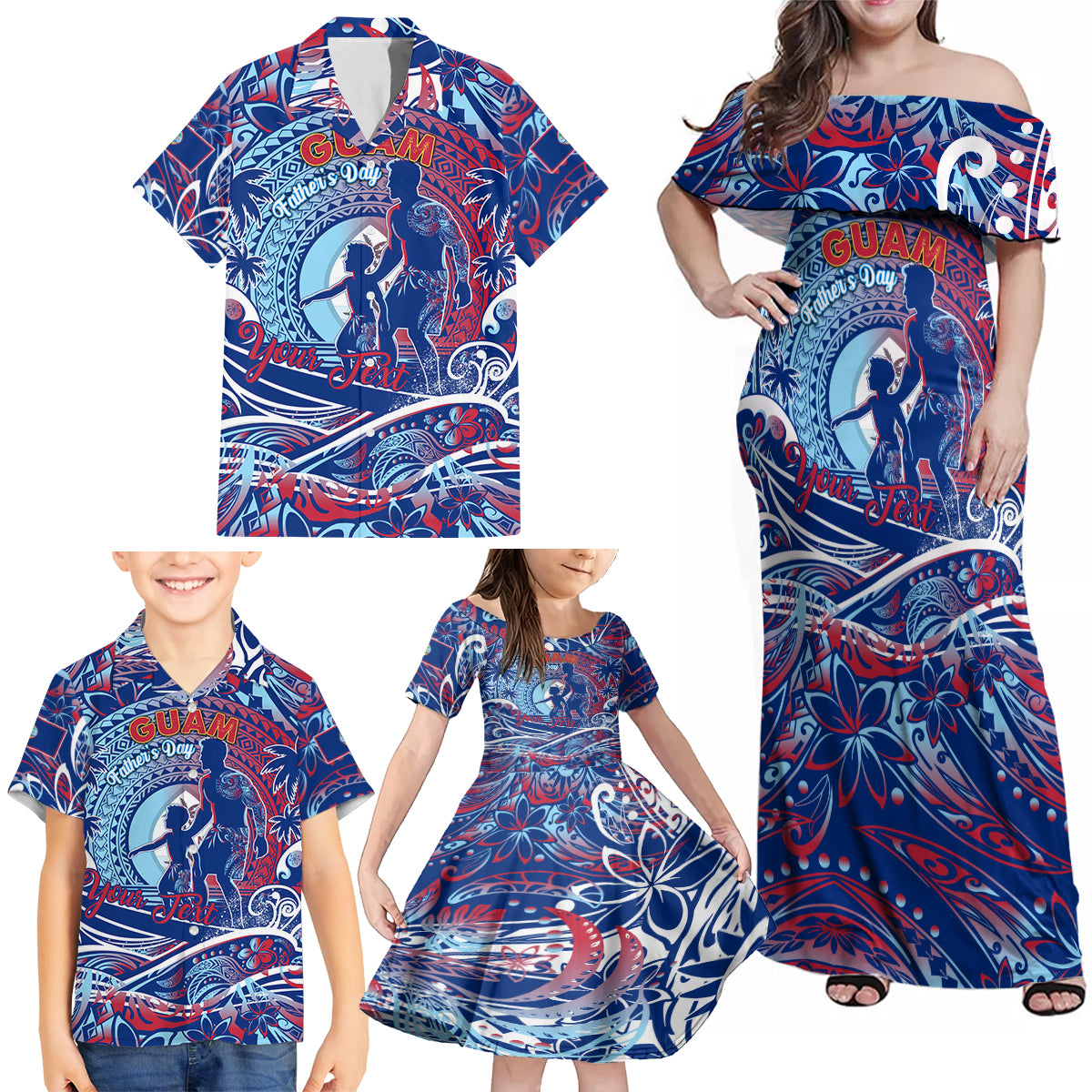 Father's Day Guam Family Matching Off Shoulder Maxi Dress and Hawaiian Shirt Special Dad Polynesia Paradise