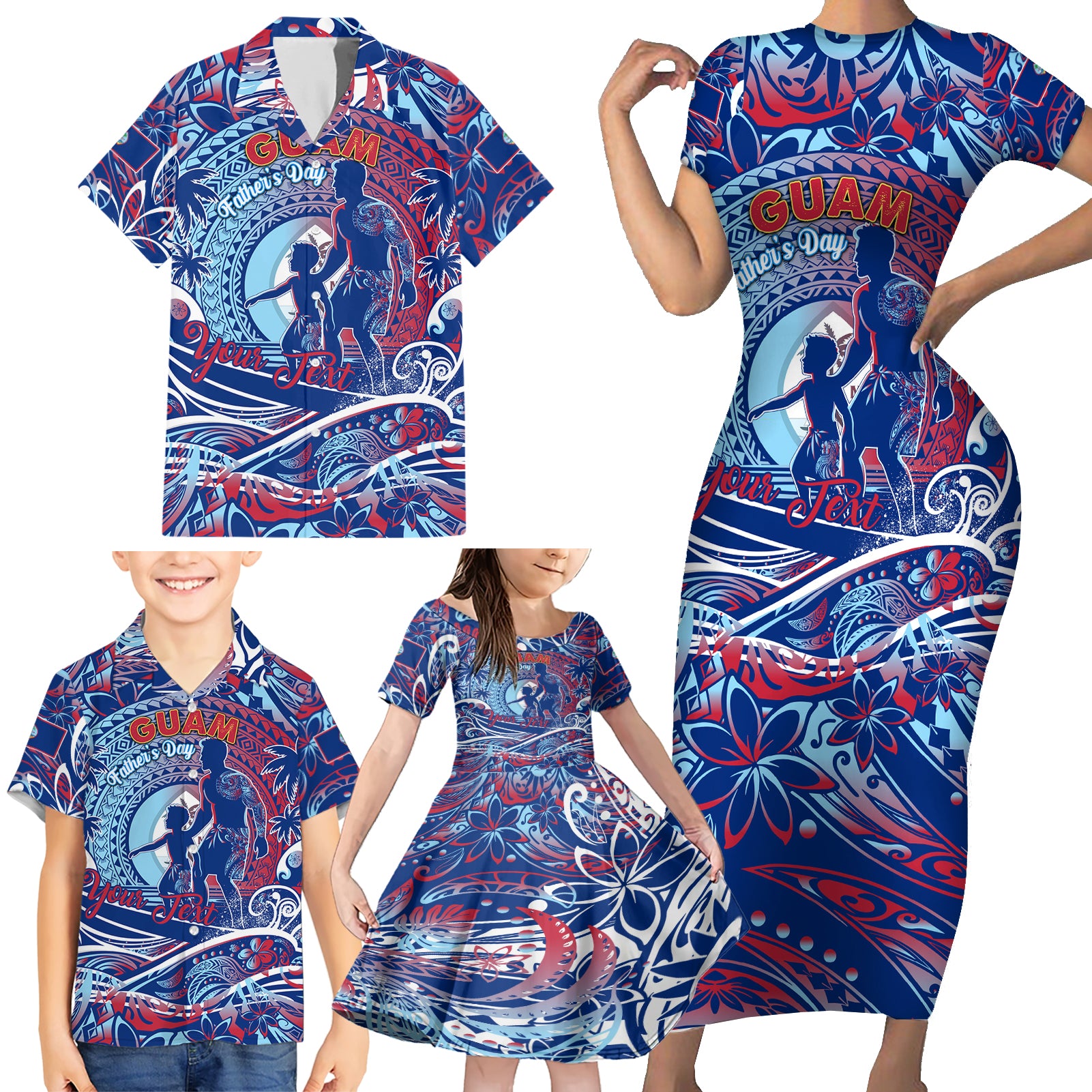 Father's Day Guam Family Matching Short Sleeve Bodycon Dress and Hawaiian Shirt Special Dad Polynesia Paradise