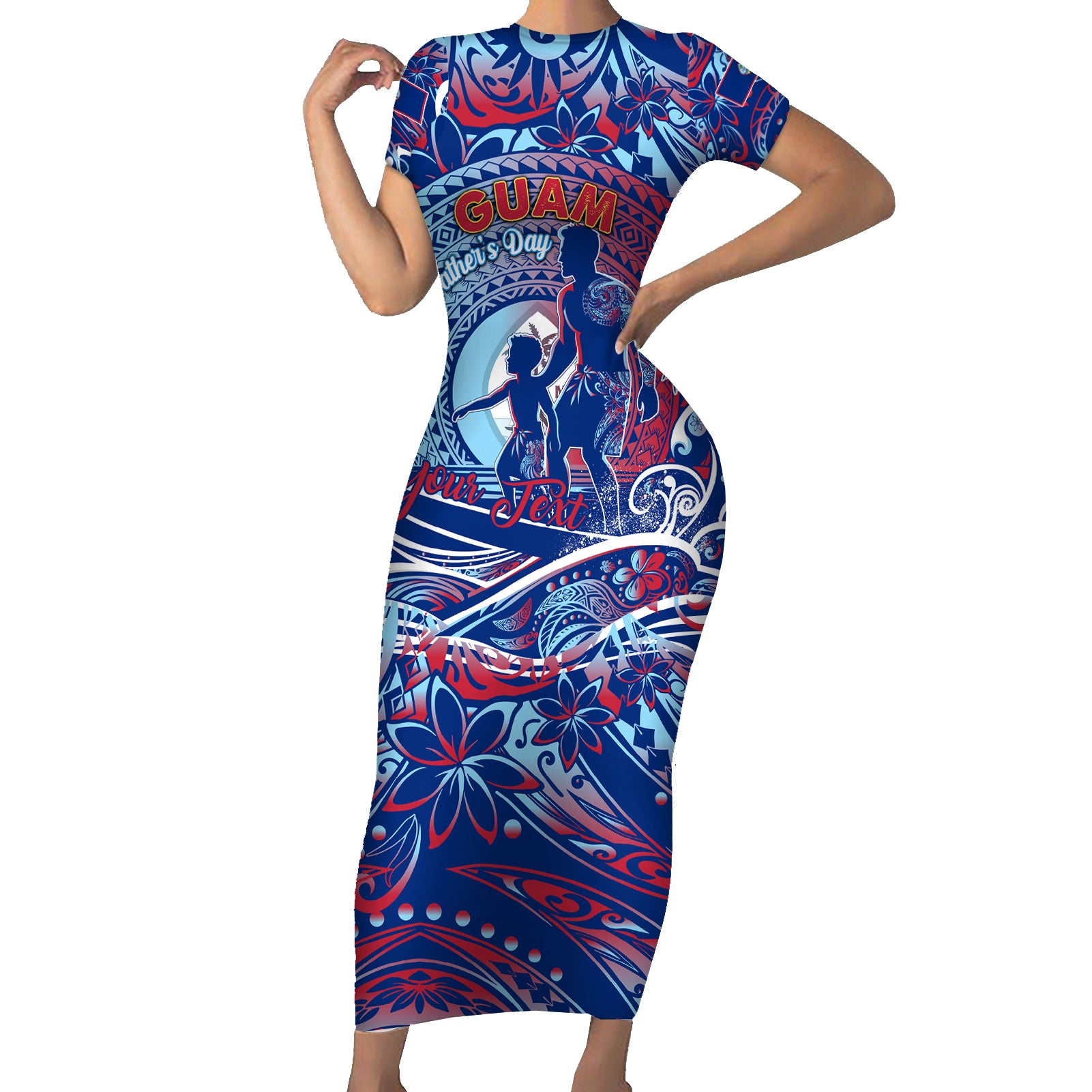 Father's Day Guam Short Sleeve Bodycon Dress Special Dad Polynesia Paradise