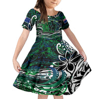 Father's Day New Zealand Family Matching Long Sleeve Bodycon Dress and Hawaiian Shirt Special Dad Polynesia Paradise DT02 Daughter's Dress Green - Polynesian Pride