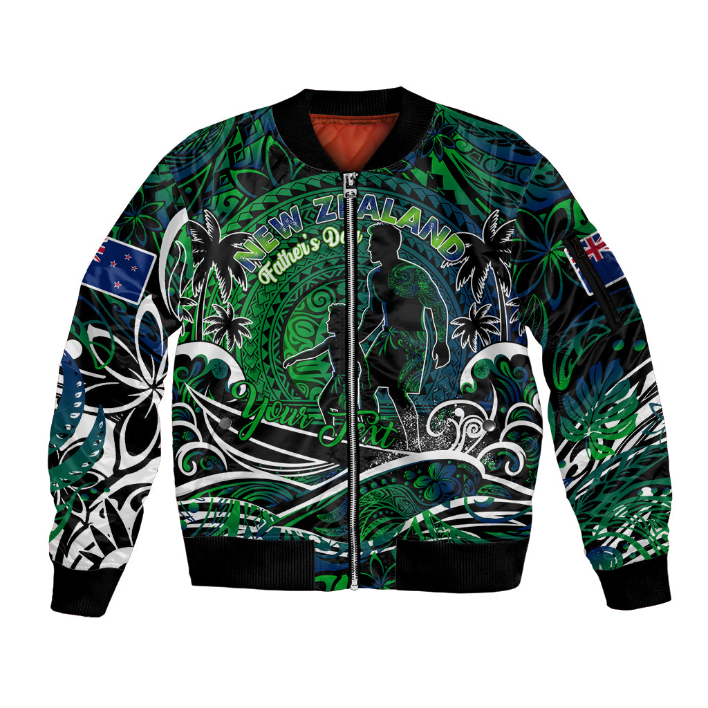 Father's Day New Zealand Sleeve Zip Bomber Jacket Special Dad Polynesia Paradise