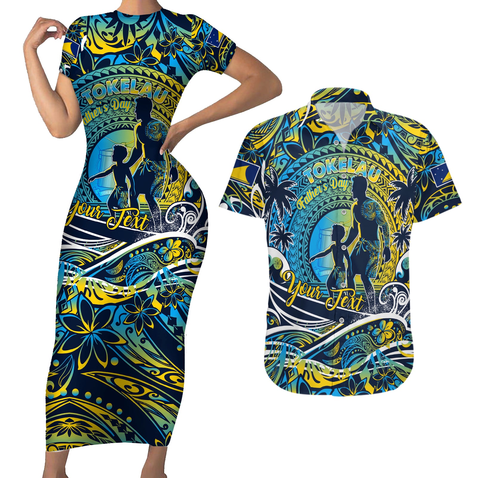 Father's Day Tokelau Couples Matching Short Sleeve Bodycon Dress and Hawaiian Shirt Special Dad Polynesia Paradise