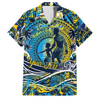 Father's Day Tokelau Family Matching Off The Shoulder Long Sleeve Dress and Hawaiian Shirt Special Dad Polynesia Paradise DT02 Dad's Shirt - Short Sleeve Blue - Polynesian Pride