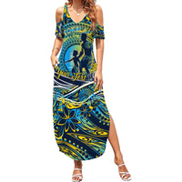 Father's Day Tokelau Family Matching Summer Maxi Dress and Hawaiian Shirt Special Dad Polynesia Paradise DT02 Mom's Dress Blue - Polynesian Pride