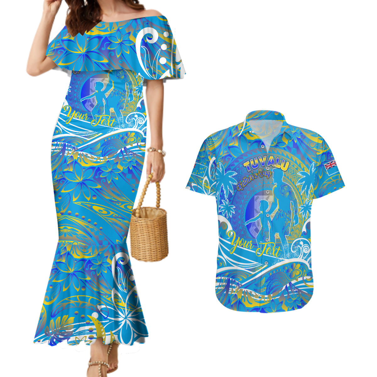 Father's Day Tuvalu Couples Matching Mermaid Dress and Hawaiian Shirt Special Dad Polynesia Paradise