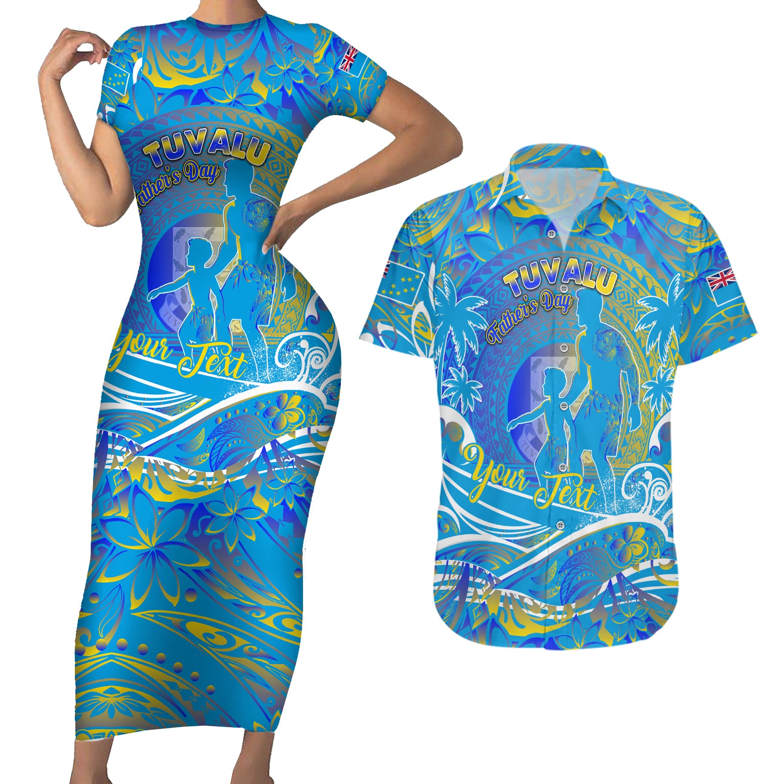 Father's Day Tuvalu Couples Matching Short Sleeve Bodycon Dress and Hawaiian Shirt Special Dad Polynesia Paradise