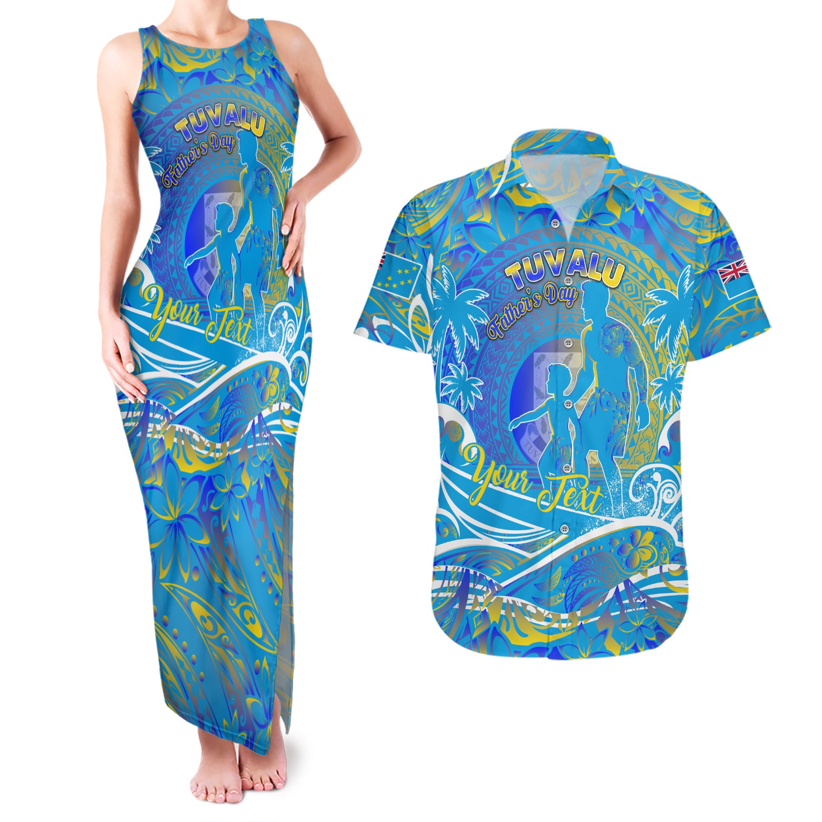 Father's Day Tuvalu Couples Matching Tank Maxi Dress and Hawaiian Shirt Special Dad Polynesia Paradise