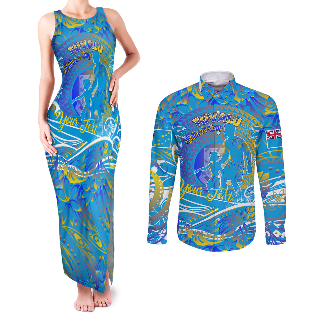 Father's Day Tuvalu Couples Matching Tank Maxi Dress and Long Sleeve Button Shirt Special Dad Polynesia Paradise