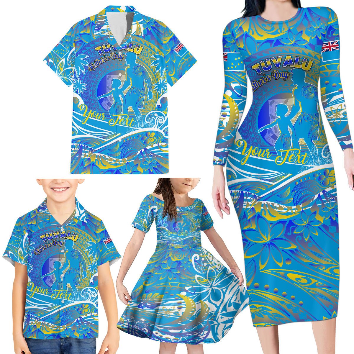 Father's Day Tuvalu Family Matching Long Sleeve Bodycon Dress and Hawaiian Shirt Special Dad Polynesia Paradise