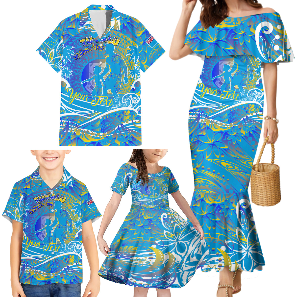 Father's Day Tuvalu Family Matching Mermaid Dress and Hawaiian Shirt Special Dad Polynesia Paradise