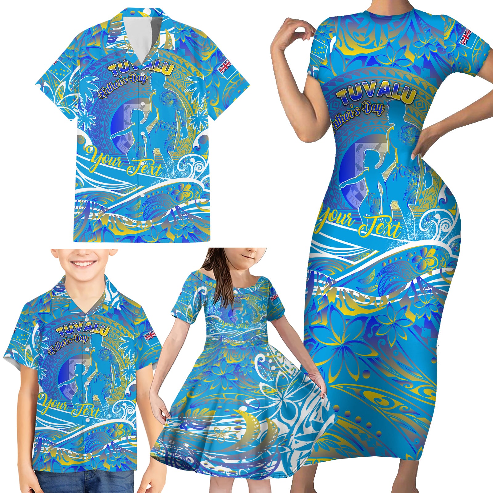 Father's Day Tuvalu Family Matching Short Sleeve Bodycon Dress and Hawaiian Shirt Special Dad Polynesia Paradise