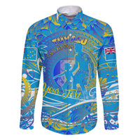 Father's Day Tuvalu Family Matching Short Sleeve Bodycon Dress and Hawaiian Shirt Special Dad Polynesia Paradise DT02 Dad's Shirt - Long Sleeve Blue - Polynesian Pride