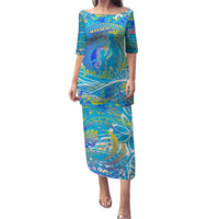 Father's Day Tuvalu Puletasi Special Dad Polynesia Paradise DT02 Long Dress Blue - Polynesian Pride