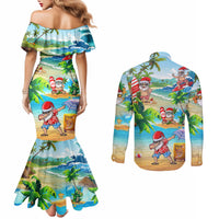 Guam Christmas Couples Matching Mermaid Dress and Long Sleeve Button Shirts Santa Claus Beach and Wave DT02 - Polynesian Pride
