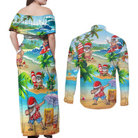 Guam Christmas Couples Matching Off Shoulder Maxi Dress and Long Sleeve Button Shirts Santa Claus Beach and Wave DT02 - Polynesian Pride