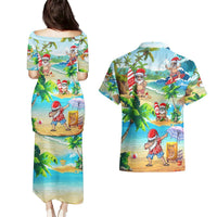 Guam Christmas Couples Matching Puletasi Dress and Hawaiian Shirt Santa Claus Beach and Wave DT02 - Polynesian Pride