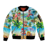 Guam Christmas Sleeve Zip Bomber Jacket Santa Claus Beach and Wave DT02 Unisex Art - Polynesian Pride