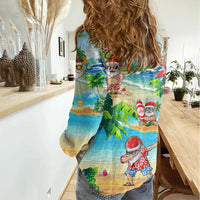 Guam Christmas Women Casual Shirt Santa Claus Beach and Wave DT02 - Polynesian Pride