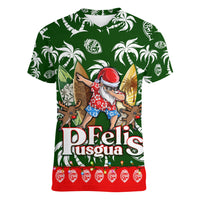 Guam Christmas Women V Neck T Shirt Felis Pusgua Tropical Xmas Patterns DT02 Female Green - Polynesian Pride