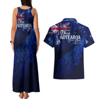 Personalised New Zealand Couples Matching Tank Maxi Dress and Hawaiian Shirt Aotearoa Map Silver Fern DT02 - Polynesian Pride