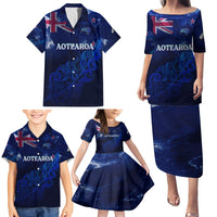 Personalised New Zealand Family Matching Puletasi Dress and Hawaiian Shirt Aotearoa Map Silver Fern DT02 - Polynesian Pride