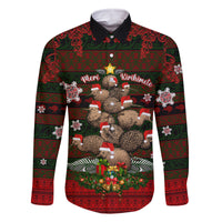 Meri Kirihimete New Zealand Family Matching Mermaid Dress and Hawaiian Shirt Christmas Kiwi Maori DT02 Dad's Shirt - Long Sleeve Red - Polynesian Pride