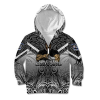New Zealand Kid Hoodie Rugby Aotearoa Champions DT02 Zip Hoodie Black - Polynesian Pride