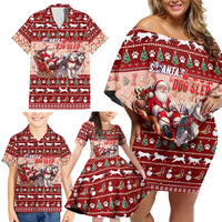 Dog Sled Christmas Family Matching Off Shoulder Short Dress and Hawaiian Shirt Husky Sleigh Ride Design - Polynesian Pride