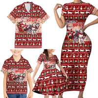 Dog Sled Christmas Family Matching Short Sleeve Bodycon Dress and Hawaiian Shirt Husky Sleigh Ride Design - Polynesian Pride